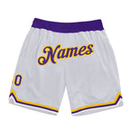 Custom White Purple-Gold Authentic Throwback Basketball Shorts photo 1
