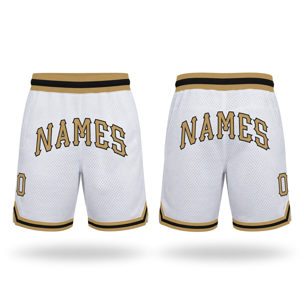 Custom White Old Gold-Black Authentic Throwback Basketball Shorts