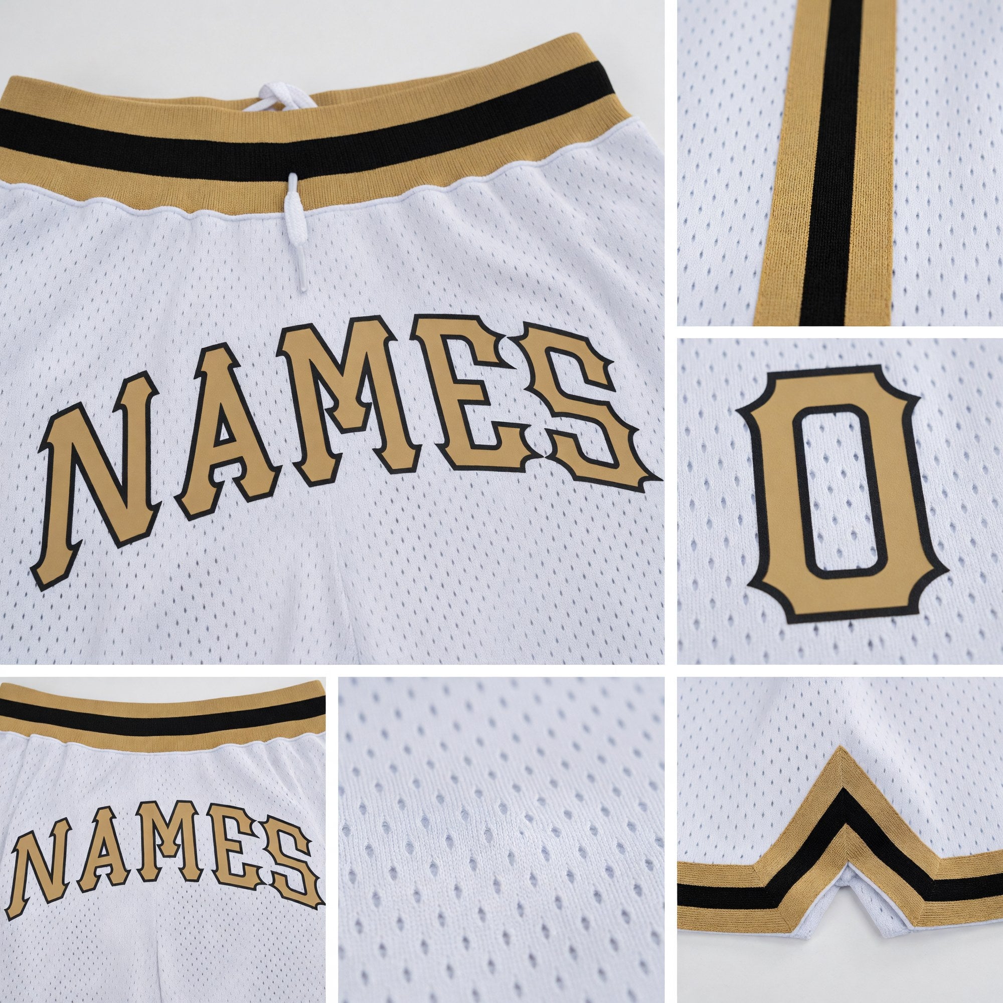 Custom White Old Gold-Black Authentic Throwback Basketball Shorts detail