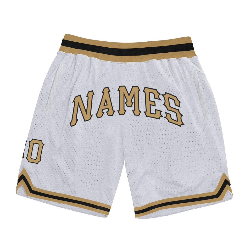 Custom White Old Gold-Black Authentic Throwback Basketball Shorts photo 1