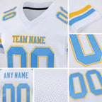 Custom White Light Blue-Gold Mesh Authentic Football Jersey detail