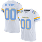 Custom White Light Blue-Gold Mesh Authentic Football Jersey photo 1