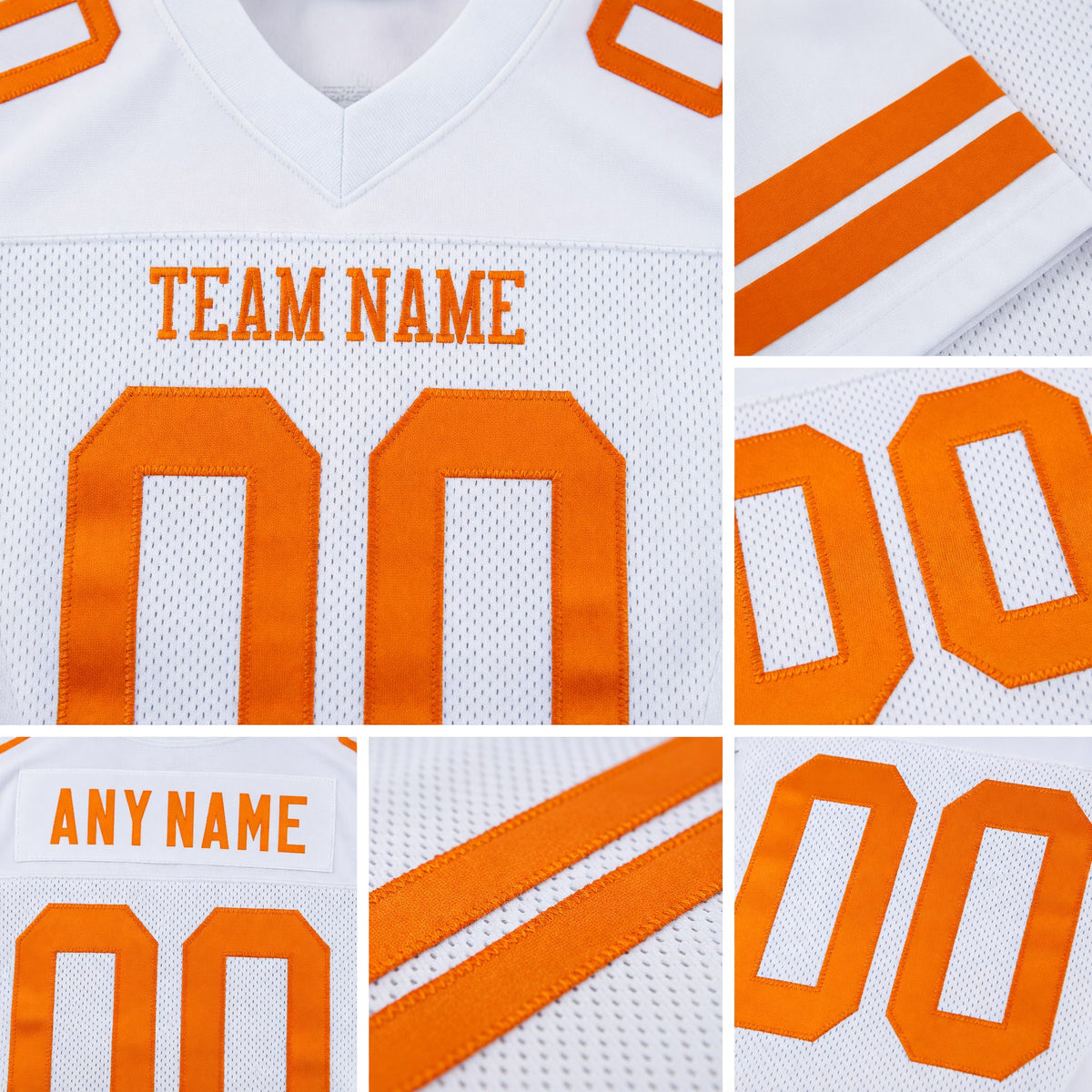 Custom White Texas Orange Mesh Authentic Football Jersey detail