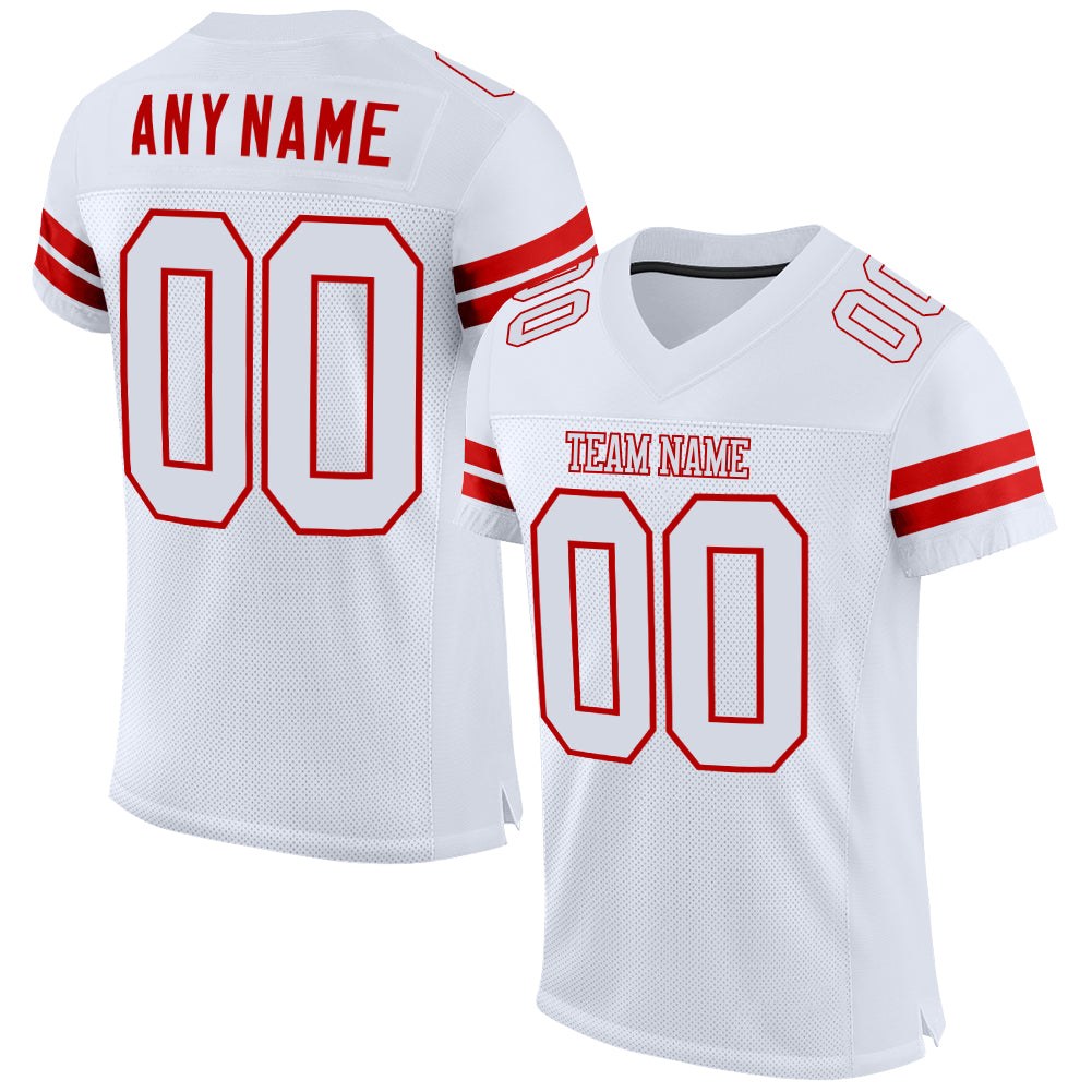 Custom White White-Red Mesh Authentic Football Jersey photo 1