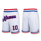 Custom White Royal Pinstripe Royal-Red Authentic Basketball Shorts