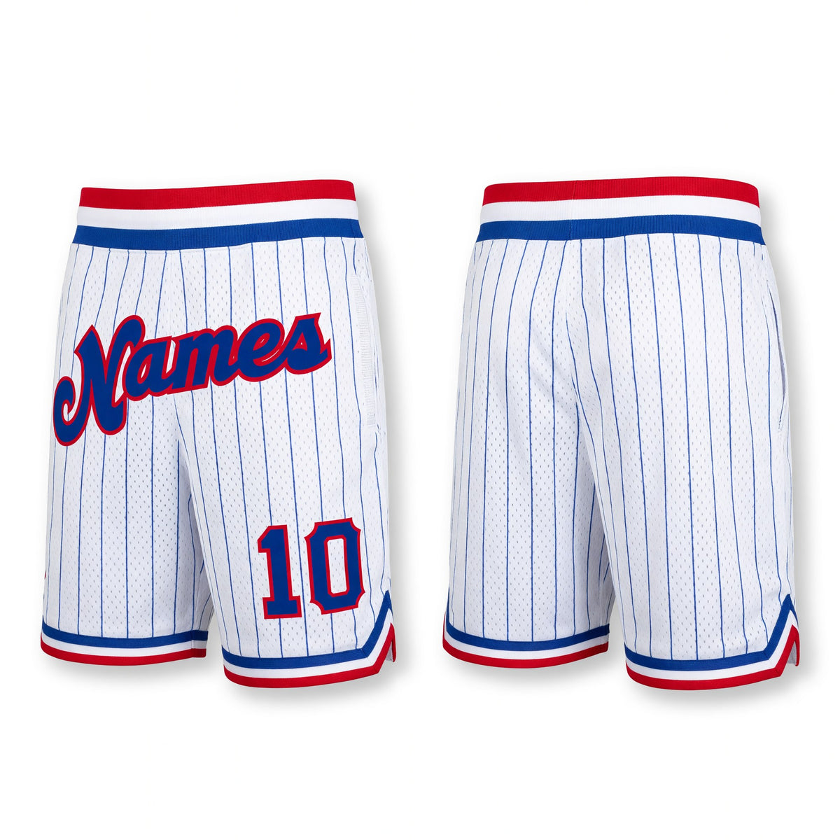 Custom White Royal Pinstripe Royal-Red Authentic Basketball Shorts