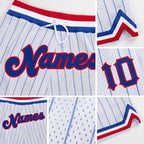 Custom White Royal Pinstripe Royal-Red Authentic Basketball Shorts detail