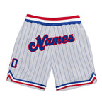 Custom White Royal Pinstripe Royal-Red Authentic Basketball Shorts photo 1