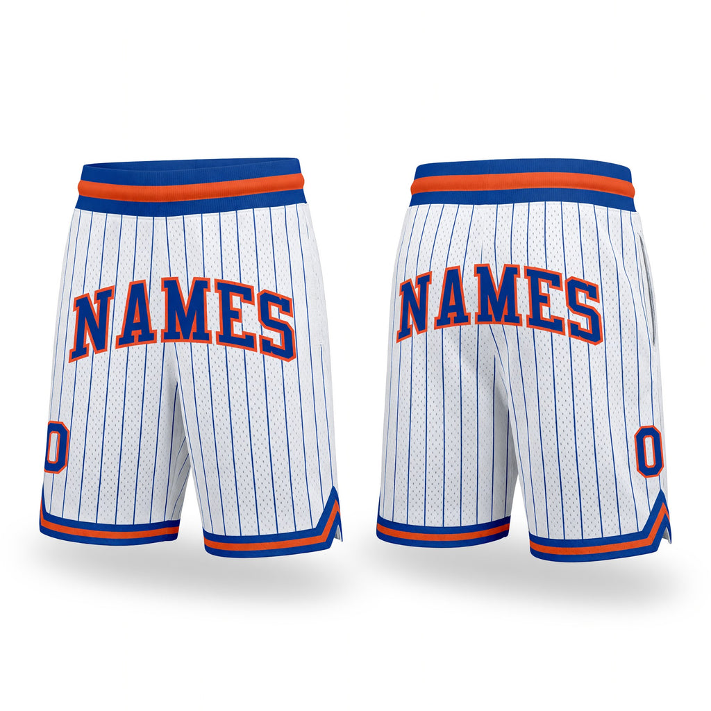 Custom White Royal Pinstripe Royal-Orange Authentic Basketball Shorts