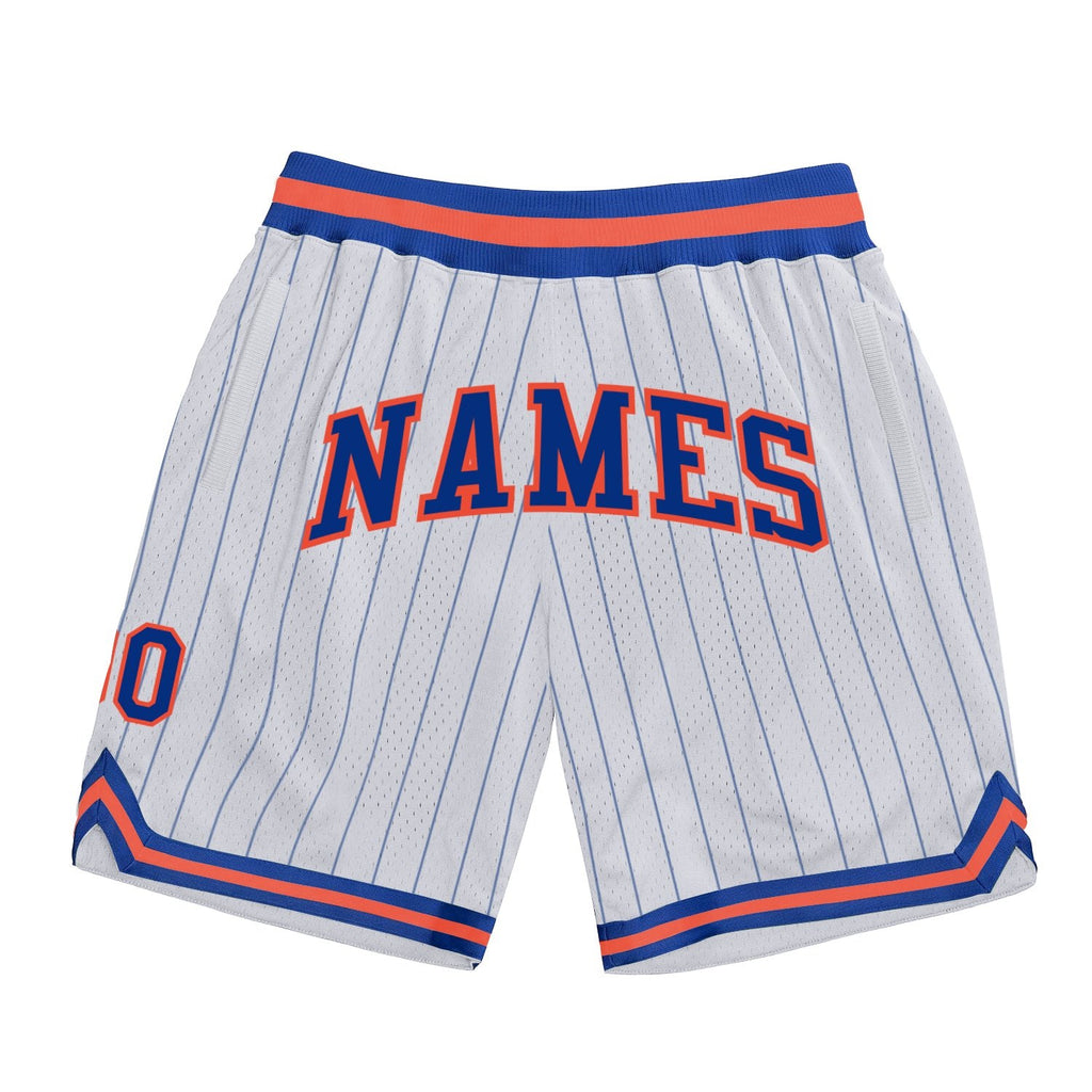 Custom White Royal Pinstripe Royal-Orange Authentic Basketball Shorts photo 1
