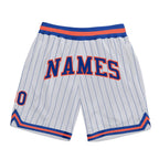 Custom White Royal Pinstripe Royal-Orange Authentic Basketball Shorts photo 1