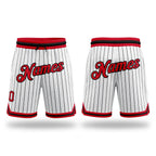 Custom White Black Pinstripe Red-Black Authentic Basketball Shorts
