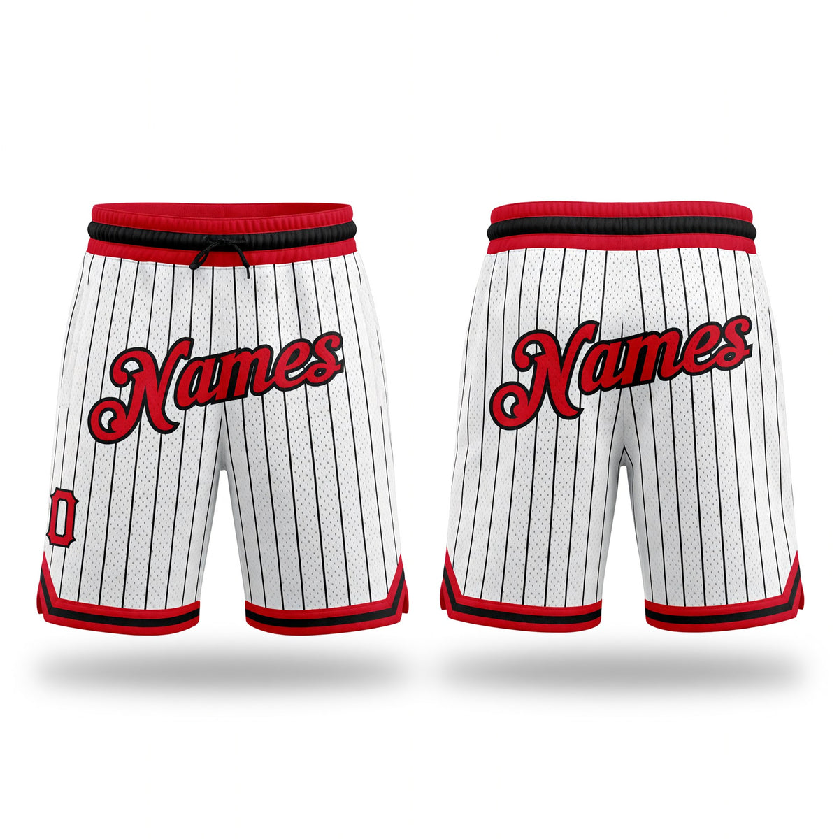 Custom White Black Pinstripe Red-Black Authentic Basketball Shorts