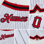 Custom White Black Pinstripe Red-Black Authentic Basketball Shorts detail
