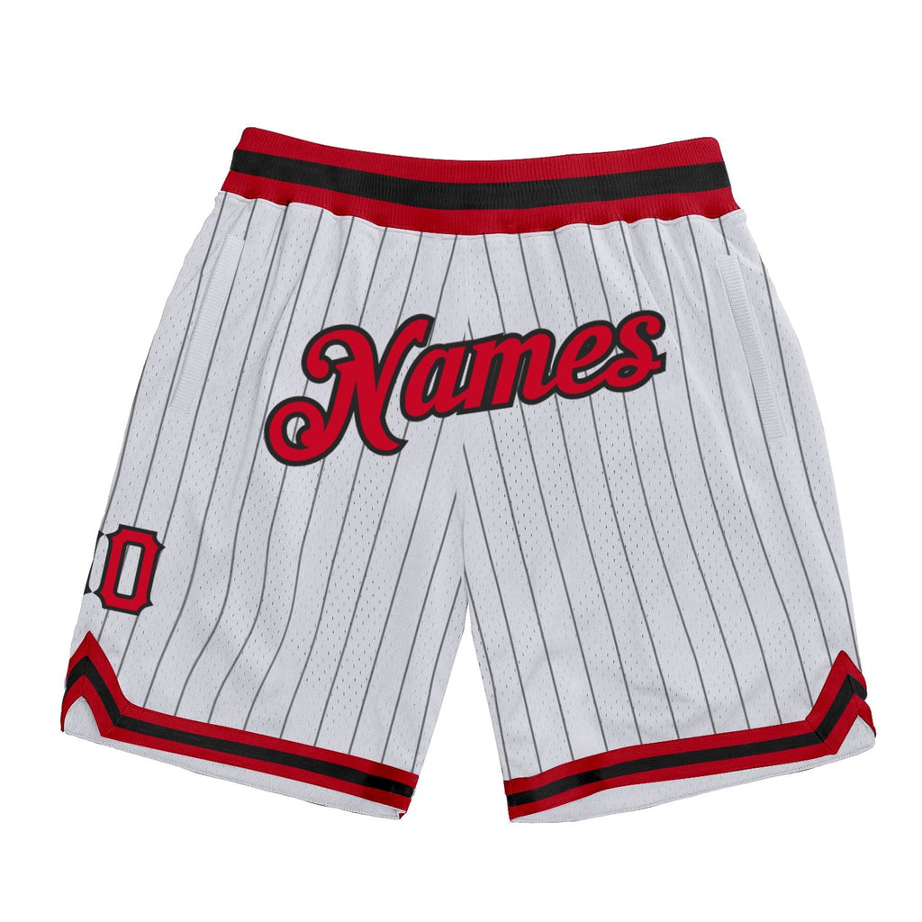 Custom White Black Pinstripe Red-Black Authentic Basketball Shorts photo 1