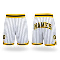 Custom White Black Pinstripe Black-Gold Authentic Basketball Shorts
