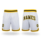 Custom White Black Pinstripe Black-Gold Authentic Basketball Shorts