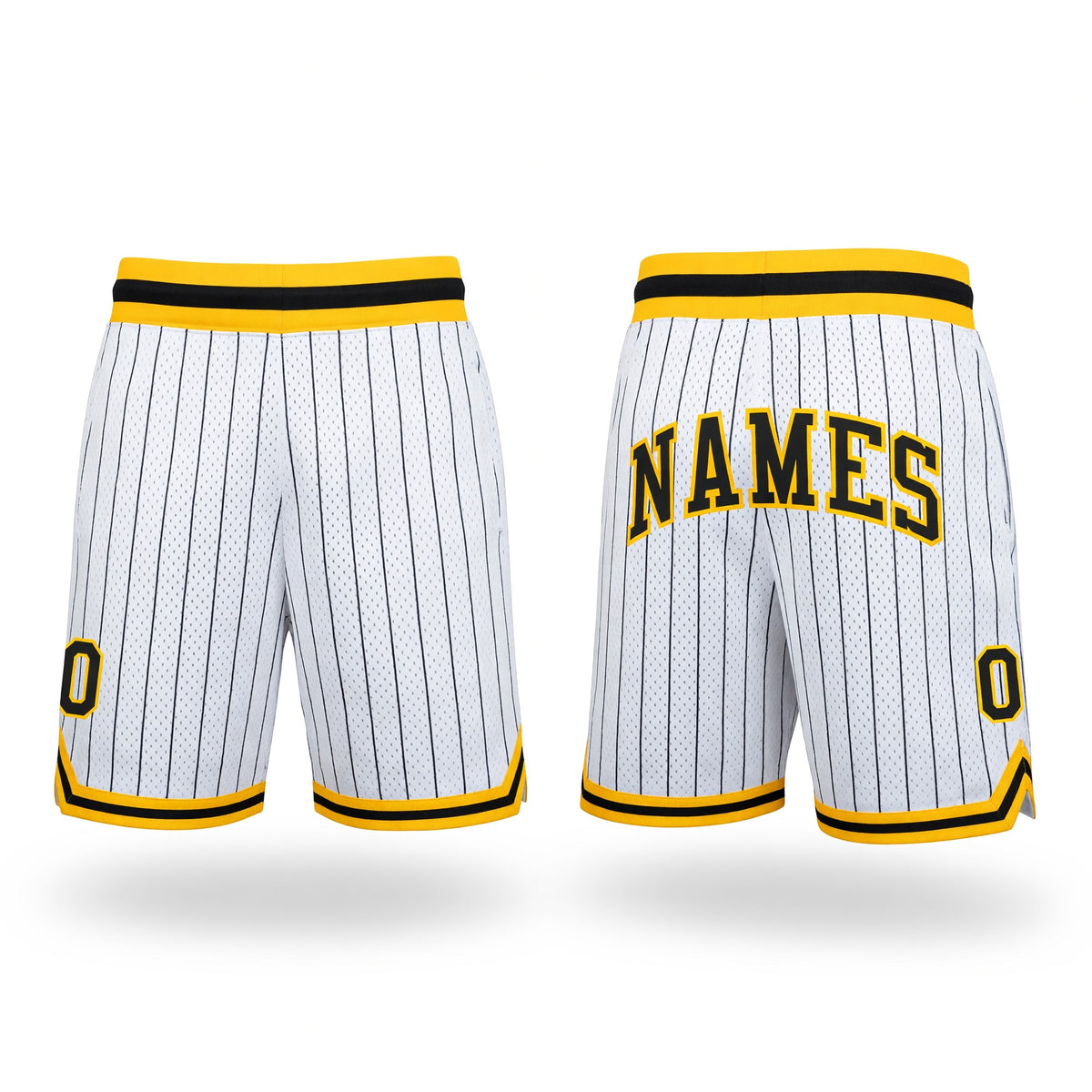 Custom White Black Pinstripe Black-Gold Authentic Basketball Shorts