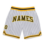 Custom White Black Pinstripe Black-Gold Authentic Basketball Shorts photo 1