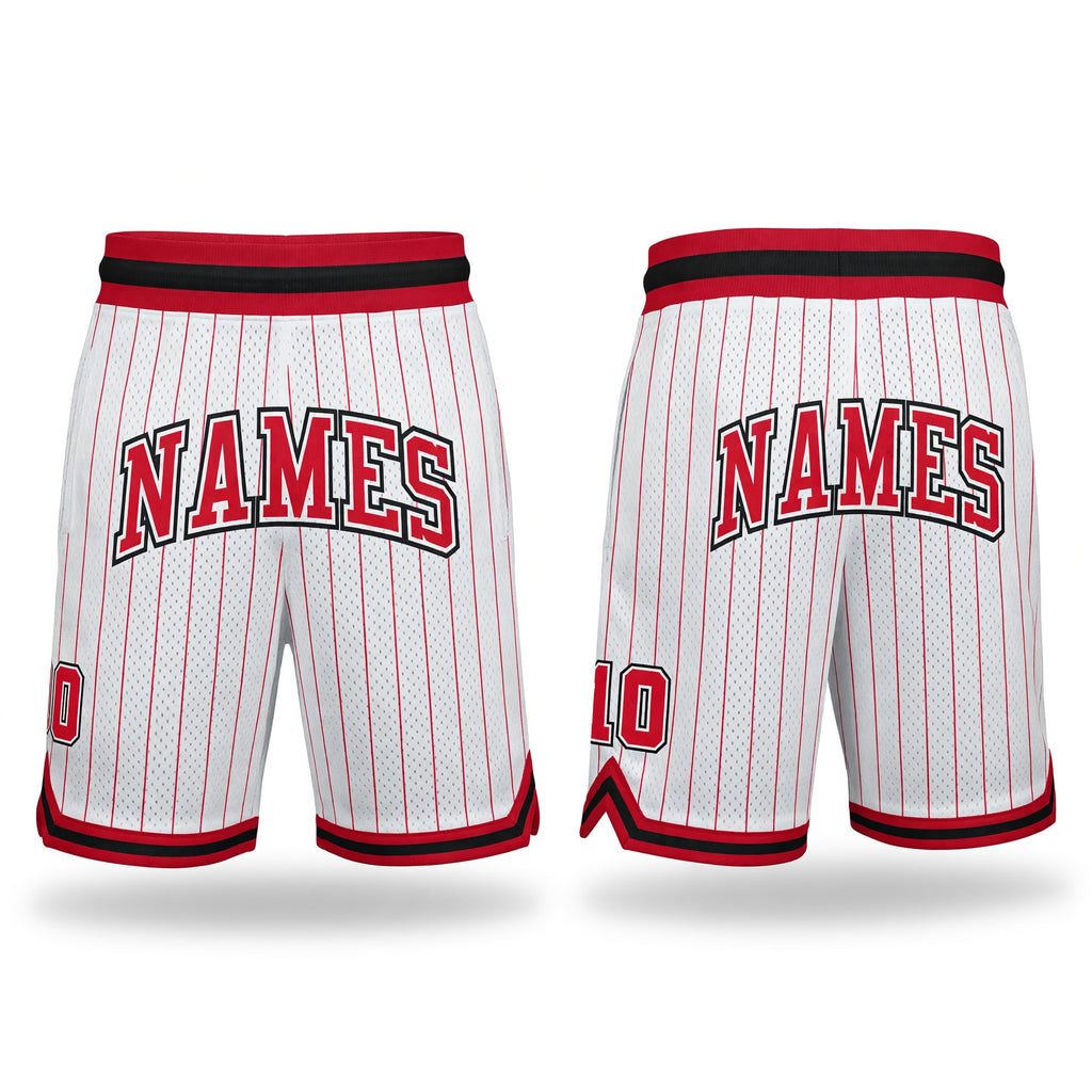 Custom White Red Pinstripe Red-Black Authentic Basketball Shorts