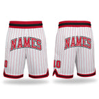 Custom White Red Pinstripe Red-Black Authentic Basketball Shorts