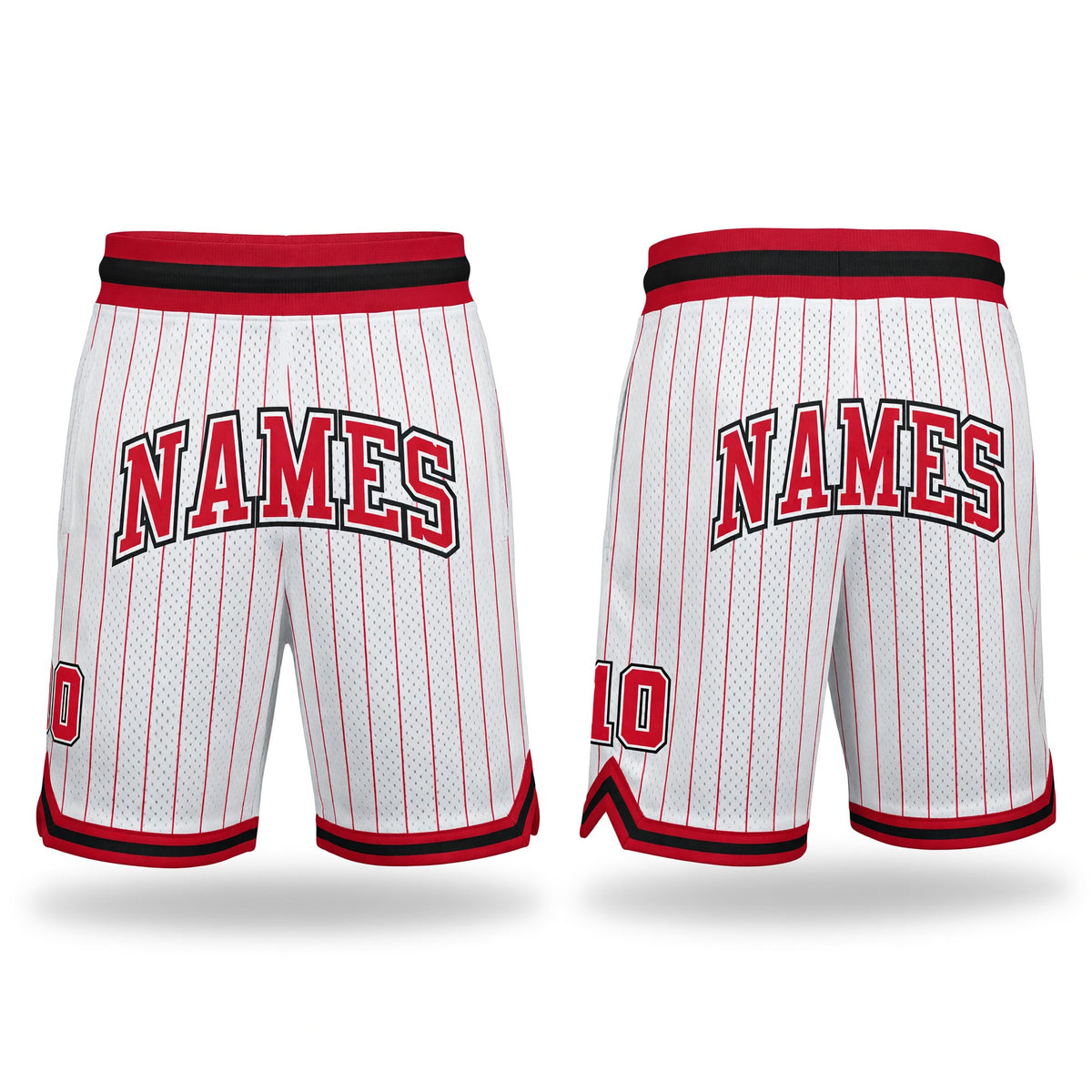 Custom White Red Pinstripe Red-Black Authentic Basketball Shorts