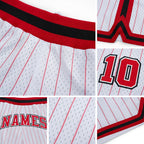 Custom White Red Pinstripe Red-Black Authentic Basketball Shorts detail