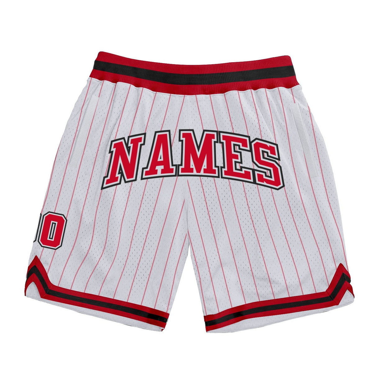 Custom White Red Pinstripe Red-Black Authentic Basketball Shorts photo 1