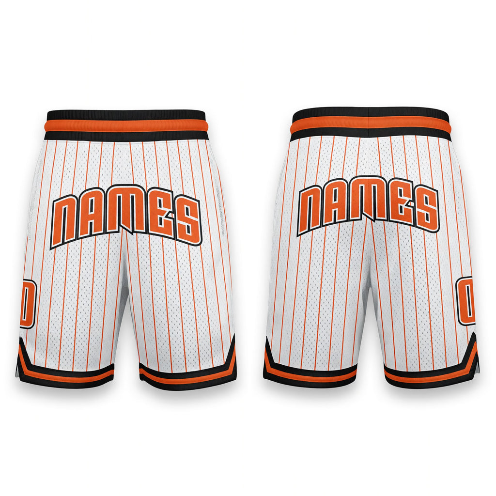 Custom White Orange Pinstripe Orange-Black Authentic Basketball Shorts