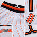 Custom White Orange Pinstripe Orange-Black Authentic Basketball Shorts detail