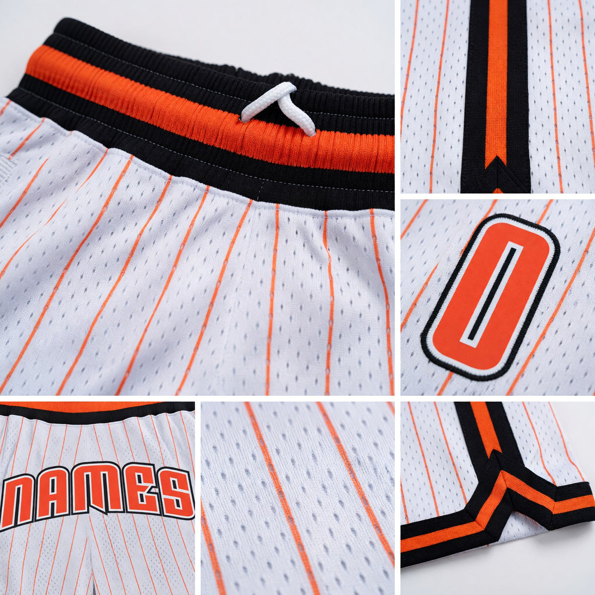 Custom White Orange Pinstripe Orange-Black Authentic Basketball Shorts detail