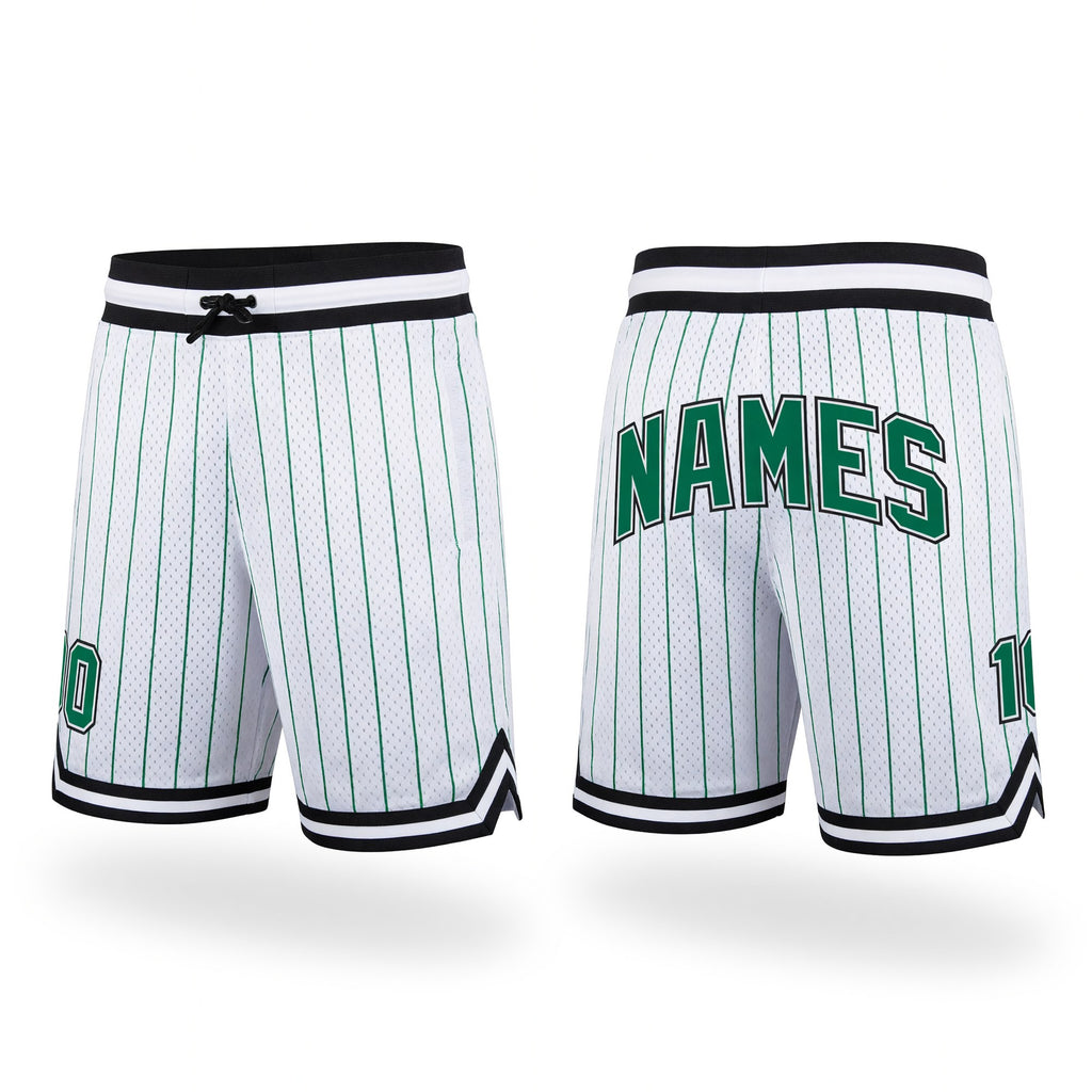 Custom White Kelly Green Pinstripe Kelly Green-Black Authentic Basketball Shorts
