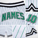 Custom White Kelly Green Pinstripe Kelly Green-Black Authentic Basketball Shorts detail