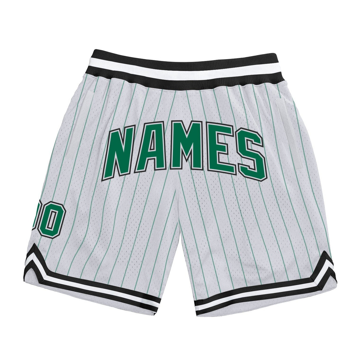 Custom White Kelly Green Pinstripe Kelly Green-Black Authentic Basketball Shorts photo 1