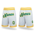 Custom White Kelly Green Pinstripe Kelly Green-Gold Authentic Basketball Shorts