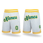 Custom White Kelly Green Pinstripe Kelly Green-Gold Authentic Basketball Shorts