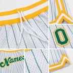 Custom White Kelly Green Pinstripe Kelly Green-Gold Authentic Basketball Shorts detail
