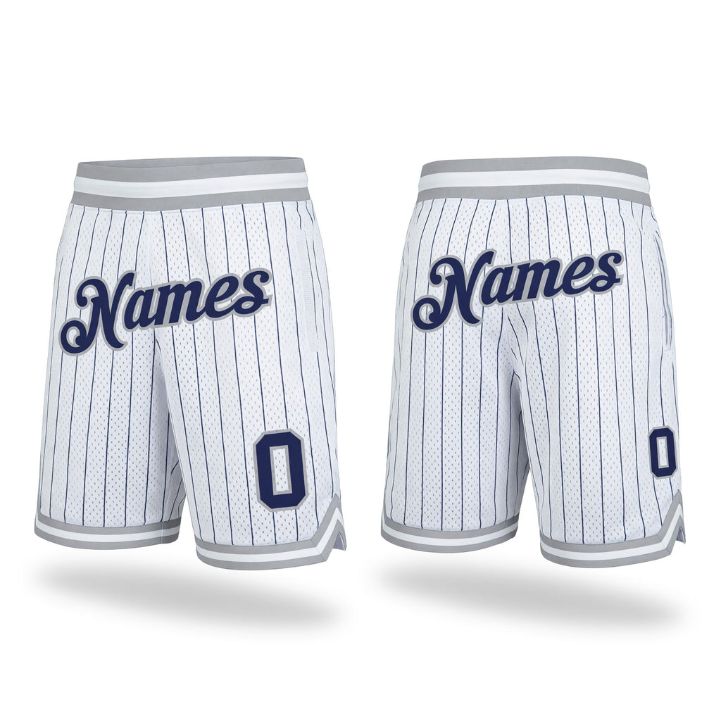 Custom White Navy Pinstripe Navy-Gray Authentic Basketball Shorts