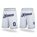 Custom White Navy Pinstripe Navy-Gray Authentic Basketball Shorts