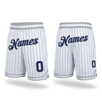 Custom White Navy Pinstripe Navy-Gray Authentic Basketball Shorts