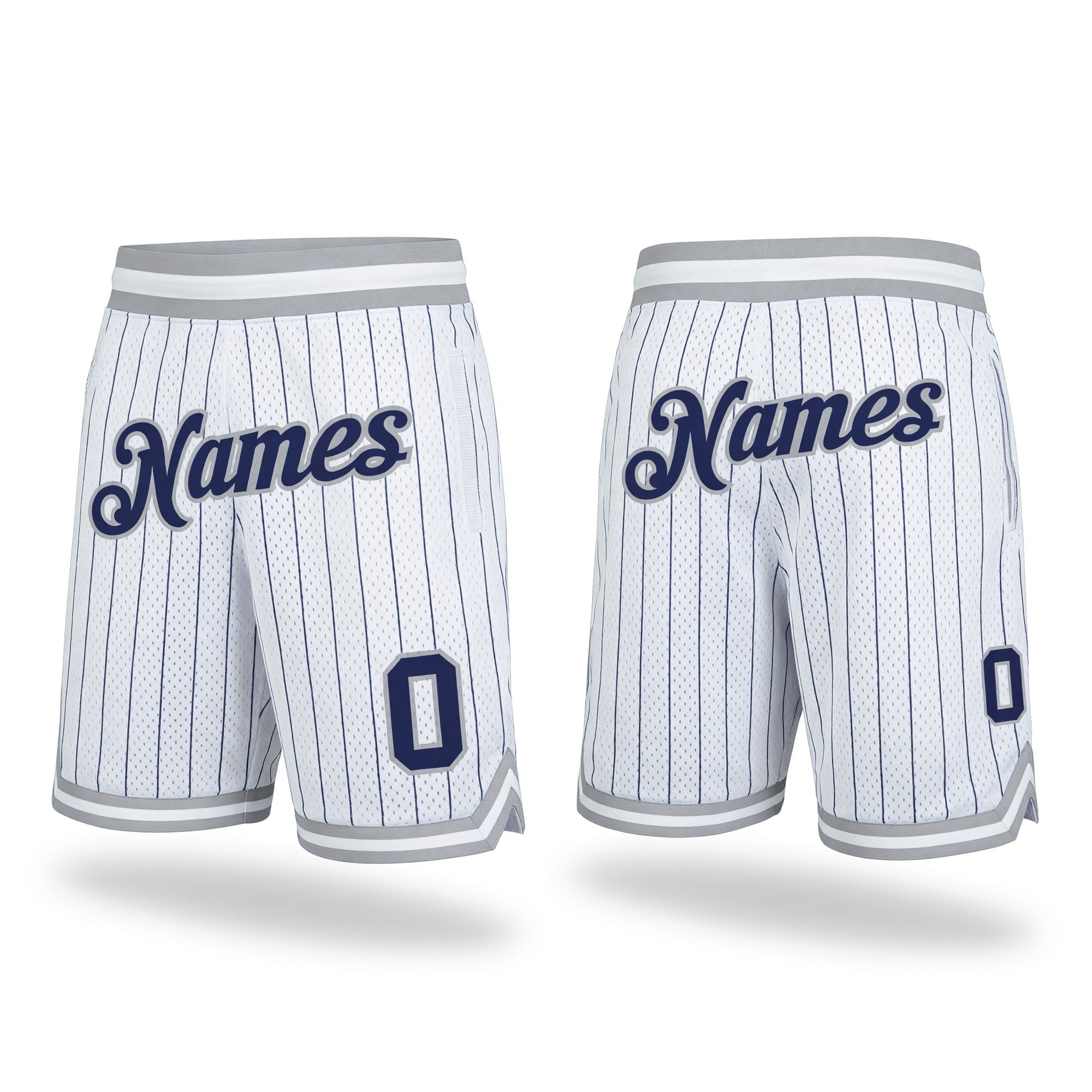 Custom White Navy Pinstripe Navy-Gray Authentic Basketball Shorts