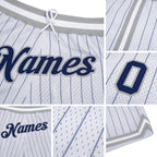 Custom White Navy Pinstripe Navy-Gray Authentic Basketball Shorts detail