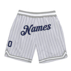 Custom White Navy Pinstripe Navy-Gray Authentic Basketball Shorts photo 1
