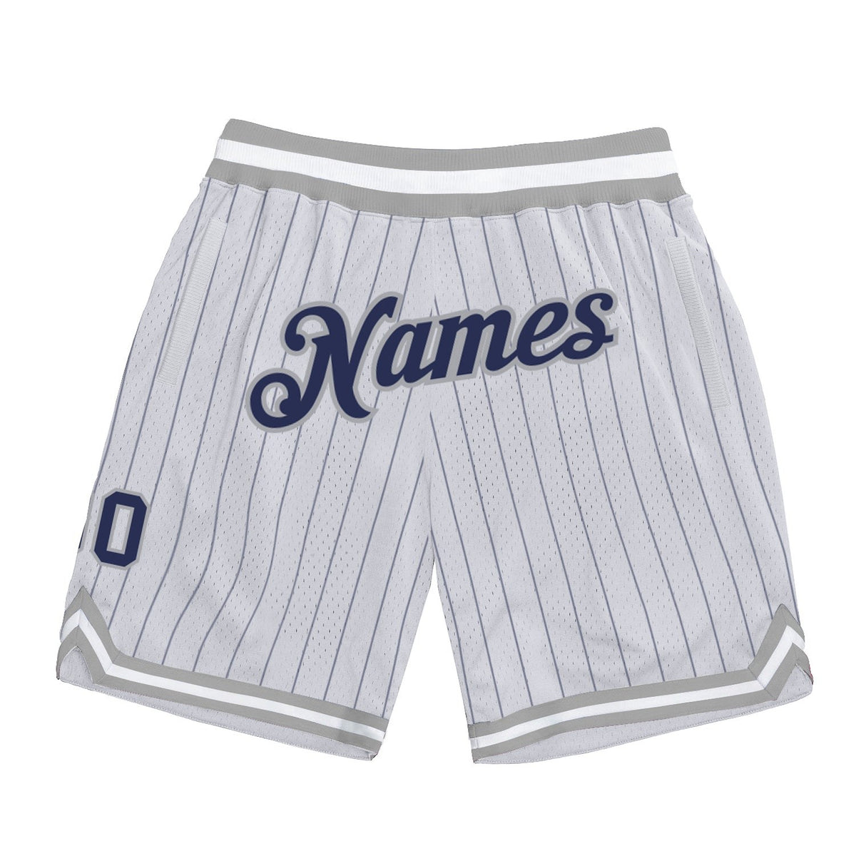 Custom White Navy Pinstripe Navy-Gray Authentic Basketball Shorts photo 1