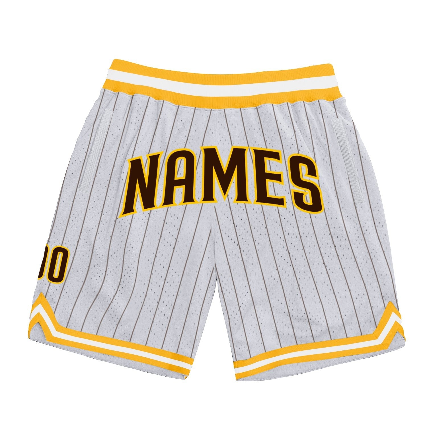 Custom White Brown Pinstripe Brown-Gold Authentic Basketball Shorts photo 1