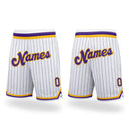 Custom White Purple Pinstripe Purple-Gold Authentic Basketball Shorts