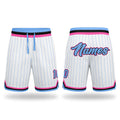 Custom White Light Blue Pinstripe Light Blue-Pink Authentic Basketball Shorts