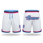Custom White Light Blue Pinstripe Light Blue-Pink Authentic Basketball Shorts