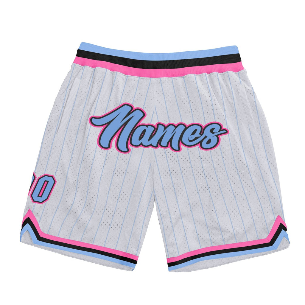 Custom White Light Blue Pinstripe Light Blue-Pink Authentic Basketball Shorts photo 1