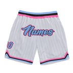 Custom White Light Blue Pinstripe Light Blue-Pink Authentic Basketball Shorts photo 1